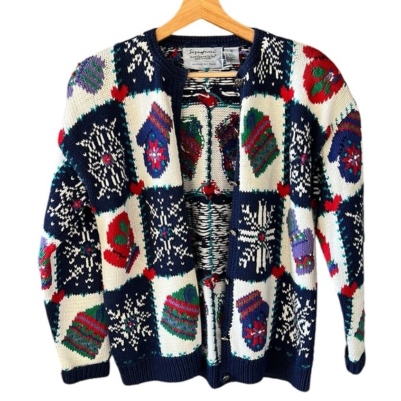 northern isles Sweaters - Signatures by Northern Isles Hand Knitted Winter Themed Cardigan Chunky Cardigan
